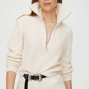 Aritzia Cream Half-Zip Textured Sweater